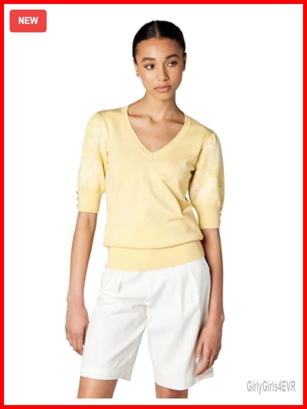 Karl Lagerfeld Floral Short Sleeve Sweater Pullover Waffle Knit Women's